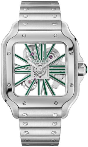 Cartier Santos De Cartier Skeleton Large Manual Steel Interchangeable Metal And Leather Bracelets – WHSA0028