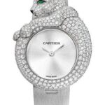 Cartier Feline de Cartier Watch – 43 mm White Gold Diamond Case – Light Gray Fabric Strap – HPI00341
