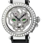 Cartier Pasha Skeleton Watch – 42 mm White Gold Diamond Case – White Gold Dial – Black Fabric Strap – HPI00365