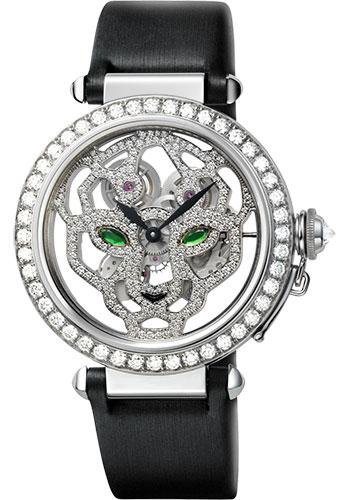 Cartier Pasha Skeleton Watch – 42 mm White Gold Diamond Case – White Gold Dial – Black Fabric Strap – HPI00365