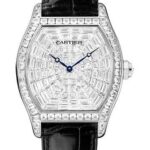 Cartier Tortue Watch – 38 mm White Gold Diamond Case – Diamond Dial – Black Alligator Strap – HPI00502