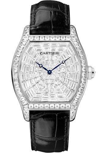 Cartier Tortue Watch – 38 mm White Gold Diamond Case – Diamond Dial – Black Alligator Strap – HPI00502