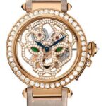 Cartier Pasha Skeleton Watch – 42 mm Pink Gold Diamond Case – Pink Gold Dial – Brown Fabric Strap – HPI00508