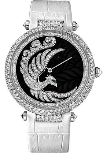Cartier Evol D’un Phoenix Watch – 42.75 mm White Gold Diamond Case – Dark Purple Mother-of-Pearl Diamond Dial – White Alligator Strap – HPI00633