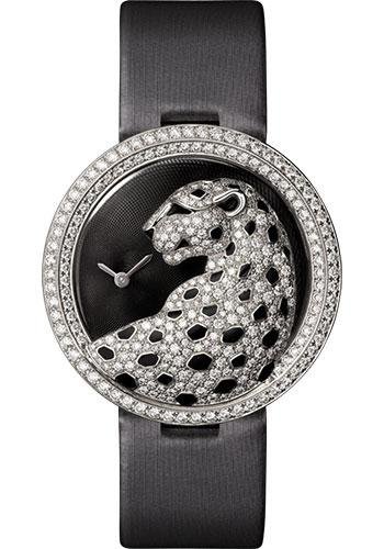 Cartier Panthere Divine Watch – 38 mm White Gold Diamond Case – Black Dial – Black Alligator Strap – HPI00648