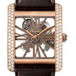 Cartier Tank MC Skeleton Watch – 34.5 mm Pink Gold Diamond Case – Diamond Bezel – Pink Gold Dial – Brown Alligator Strap – HPI00715