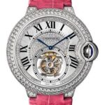 Cartier Feminine Complications Watch – 39 mm White Gold Diamond Case – Diamond Bezel – Diamond Dial – Fuchsia Alligator Strap – HPI00716