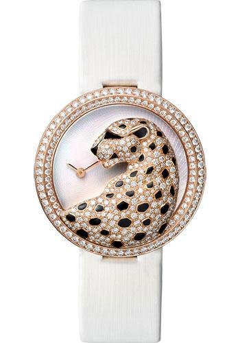 Cartier Panthere Divine Watch – 38 mm Pink Gold Diamond Case – Mother-Of-Pearl Dial – White Alligator Strap – HPI00762