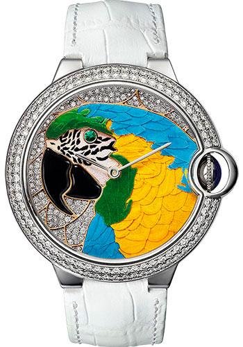 Cartier Cartier D’Art Ballon Bleu Limited Edition of 20 Watch – 42 mm White Gold Case – Parrot Motif Diamond Dial – White Alligator Strap – HPI00769
