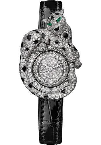 Cartier Panthere Espiegle de Cartier Watch – White Gold Diamond Case – White Gold Dial – Black Alligator Strap – HPI00773