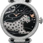 Cartier Pantheres Et Colibri Watch – 42.75 mm White Gold Diamond Case – White Gold Dial – Black Alligator Strap – HPI00776