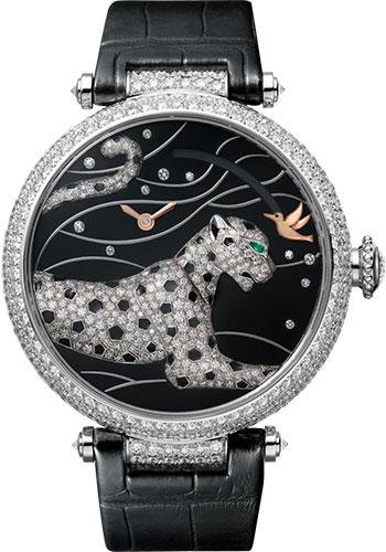 Cartier Pantheres Et Colibri Watch – 42.75 mm White Gold Diamond Case – White Gold Dial – Black Alligator Strap – HPI00776