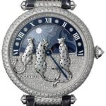 Cartier Reves de Pantheres Watch – 42.75 mm White Gold Diamond Case – White Gold Dial – Blue Alligator Strap – HPI00930