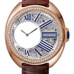 Cartier Cle de Cartier Mysterious Hours Watch – 41 mm Pink Gold Diamond Case – Silvered Openworked Grid Dial – Brown Alligator Strap – HPI00945