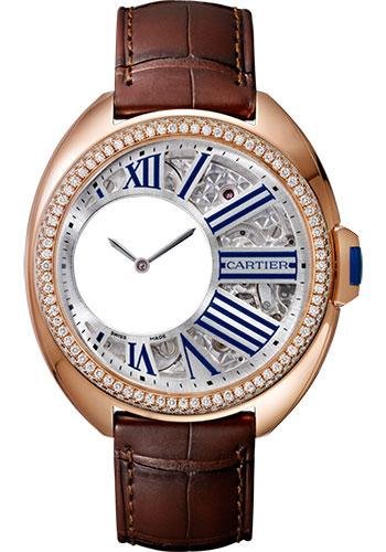 Cartier Cle de Cartier Mysterious Hours Watch – 41 mm Pink Gold Diamond Case – Silvered Openworked Grid Dial – Brown Alligator Strap – HPI00945