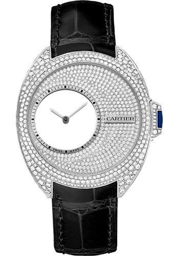 Cartier Cle de Cartier Mysterious Hours Watch – 41 mm Palladium 950 Diamond Case – White Gold Diamond Dial – Black Alligator Strap – HPI00946