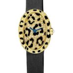 Cartier Mini Baignoire Panther Spots Watch – Yellow Gold Diamond Case – Diamond Dial – Dark Gray Fabric Strap – HPI00962