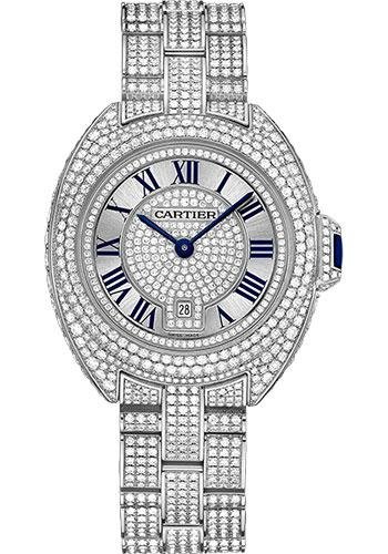 Cartier Cle De Cartier Watch – 31 mm White Gold Diamond Case – Diamond Bezel – Silver Diamond Dial – HPI00980