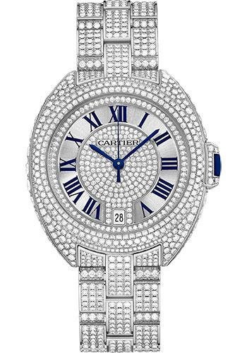 Cartier Cle De Cartier Watch – 35 mm White Gold Diamond Case – Diamond Bezel – Silver Diamond Dial – Diamond Bracelet – HPI00981