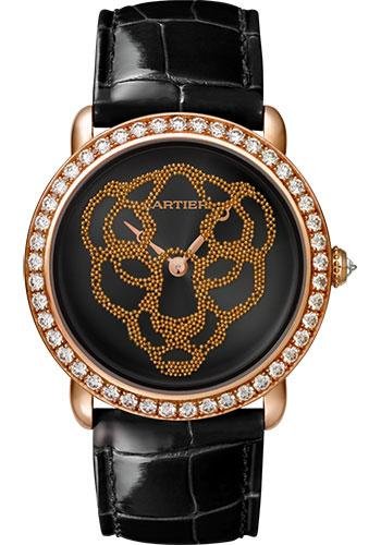 Cartier Revelation D’Une Panthere Watch – 37 mm Pink Gold Diamond Case – Black Dial – Black Alligator Strap – HPI01259