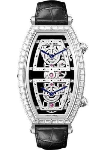 Cartier Tonneau Skeleton Xl Watch – 52.4 mm x 29.8 mm Platinum Diamond Case – Skeleton Dial – Black Leather Strap – HPI01291