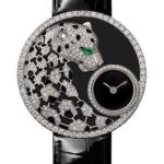 Cartier Panthere Dentelle Watch – 36 mm White Gold Diamond Case – Black Dial – Black Leather Strap – HPI01294