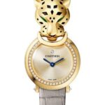 Cartier Panthere de Cartier Watch – 22 mm Yellow Gold Diamond Case – Gold Dial – Gray Leather Strap – HPI01297