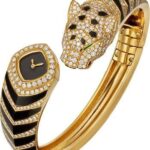 Cartier Panthere de Cartier Bangle Watch – 18 mm Yellow Gold Case – Black Dial – Size 18 Diamond Bracelet – HPI01346
