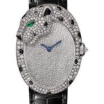 Cartier Panthere Lovee Watch – White Gold Diamond Case – Diamond-Set Shagreen Dial – Black Alligator Strap – HPI01352