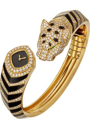 Cartier Panthere de Cartier Bangle Watch – 18 mm Yellow Gold Case – Black Dial – Size 16 Diamond Bracelet – HPI01369