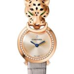 Cartier La Panthere Watch – 23.6 mm Pink Gold Diamond Case – Pink Dial – Light Gray Leather Strap – HPI01379