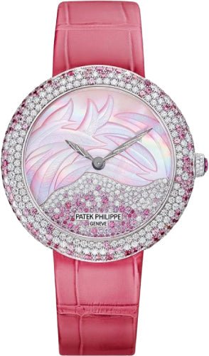 Patek Philippe Calatrava 35.8mm White Gold Mother of Pearl Diamonds Pink Sapphires Set Dial – 4899/900G-001
