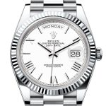 Rolex Day-Date 40 White Dial Fluted Bezel Platinum President Men’s Watch 228236