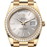 Rolex Day-Date 40 Silver Dial Diamond Bezel Yellow Gold President Men’s Watch 228348RBR 228348