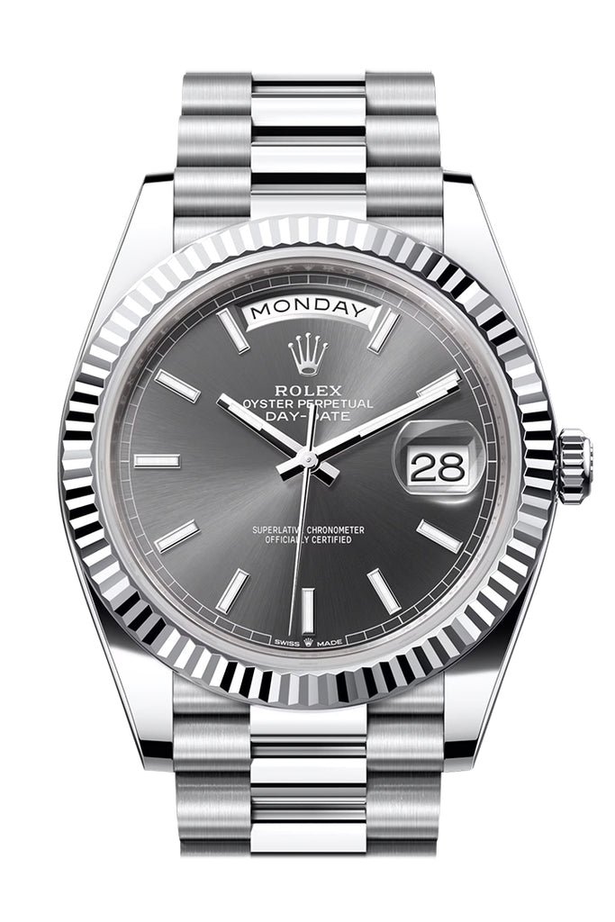 Rolex Day-Date 40 Slate Dial Fluted Bezel Platinum President Men’s Watch 228236