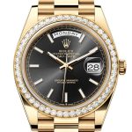Rolex Day-Date 40 Bright Black Dial Diamond Bezel Yellow Gold President Men’s Watch 228348RBR 228348