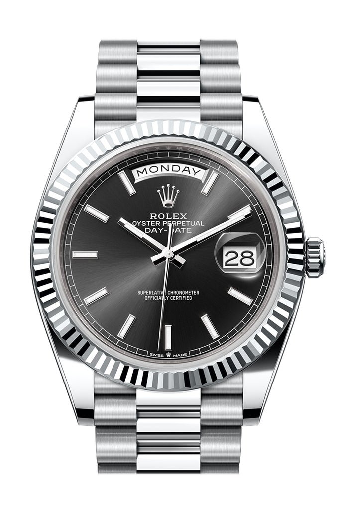 Rolex Day-Date 40 Black Dial Fluted Bezel Platinum President Men’s Watch 228236