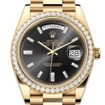 Rolex Day-Date 40 Bright Black Dial Diamonds Dial Diamond Bezel Yellow Gold President Men’s Watch 228348RBR 228348