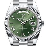 Rolex Day-Date 40 Olive Green Dial Fluted Bezel Platinum President Men’s Watch 228236