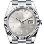 Rolex Day-Date 40 Silver Diamonds Dial Fluted Bezel Platinum President Men’s Watch 228236