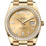 Rolex Day-Date 40 Champagne Baguette Diamonds Dial Yellow Gold President Men’s Watch 228348RBR 228348