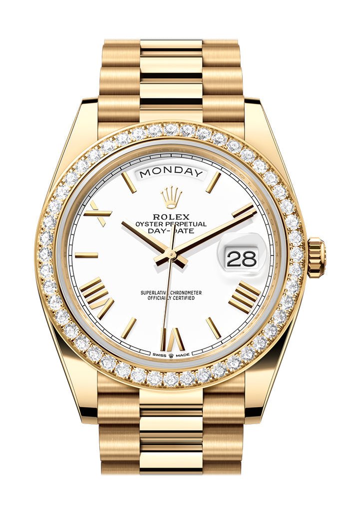 Rolex Day-Date 40 White Roman Dial Yellow Gold President Men’s Watch 228348RBR 228348