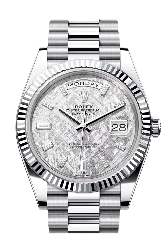 Rolex Day-Date 40 Meteorite Diamonds Dial Fluted Bezel Platinum President Men’s Watch 228236