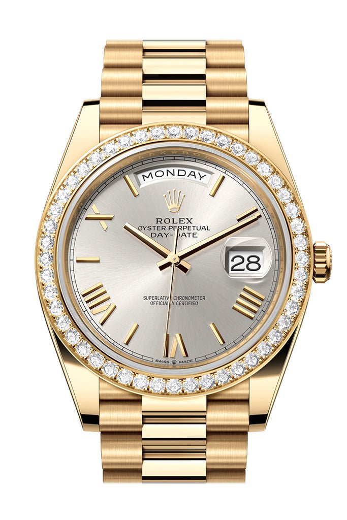 Rolex Day-Date 40 Silver Roman Dial Yellow Gold President Men’s Watch 228348RBR 228348