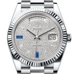 Rolex Day-Date 40 Diamond-Paved Dial Dial Fluted Bezel Platinum President Men’s Watch 228236