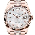 Rolex Day-Date 36 Mother of pearl Diamond Dial Fluted Bezel 18K Everose gold Diamond President Watch 128235