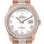 Rolex Day-Date 36 White Dial Diamond Bezel Everose Gold Diamond President Watch 128345RBR