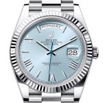 Rolex Day-Date 40 Ice-Blue Roman Dial Dial Fluted Bezel Platinum President Men’s Watch 228236