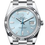 Rolex Day-Date 40 Ice-Blue Diamond Dial Dial Fluted Bezel Platinum President Men’s Watch 228236