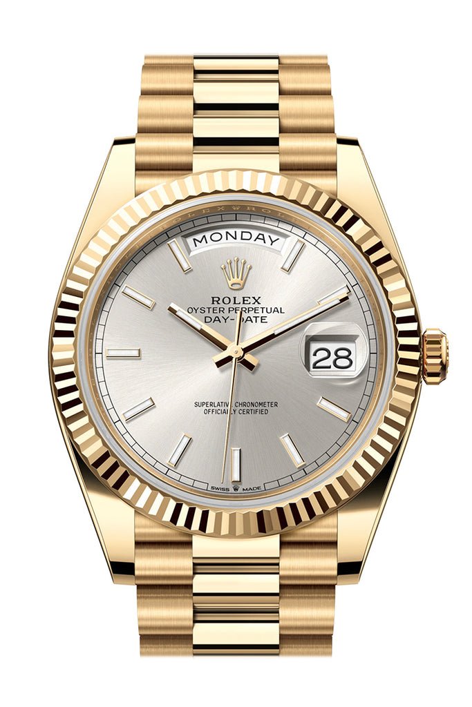 Rolex Day-Date 40 Silver Dial 18K Yellow Gold President Men’s Watch 228238